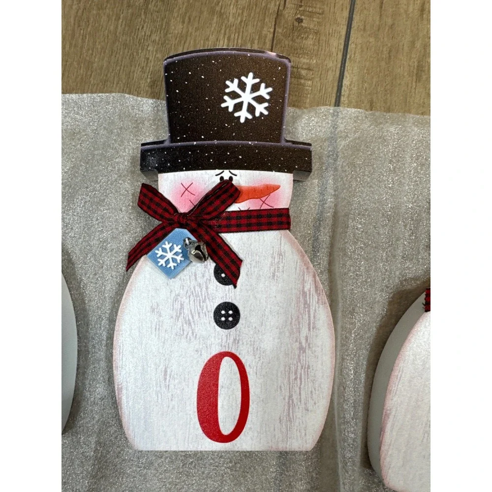 Set of 3 Wooden Snowman Figurines JOY Christmas Decor Tabletop Shelf Accent